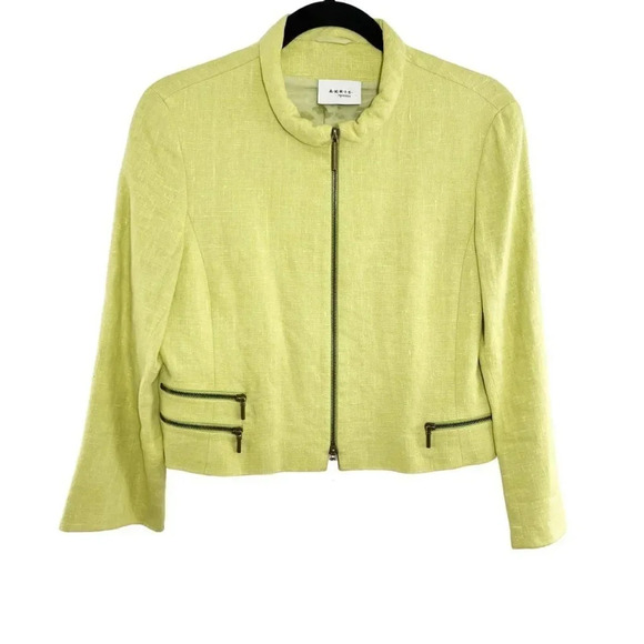 Akris Punto Lime Green 100% Linen Zip Front Blazer Jacket Women's Size 6 - Picture 1 of 9